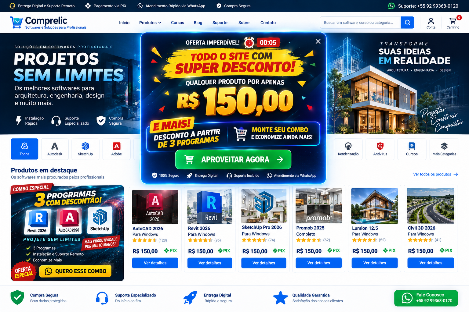 Oferta de softwares e combo com desconto